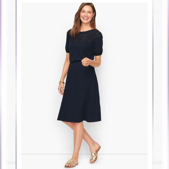 TALBOTS EYELET SLUB KNIT FIT & FLARE DRESS 3X - Picture 1 of 8